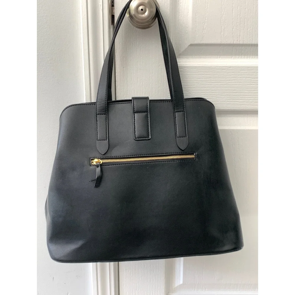 Fawn Design Black large Faux Leather Tote Minimalist diaper bag Shoulder black